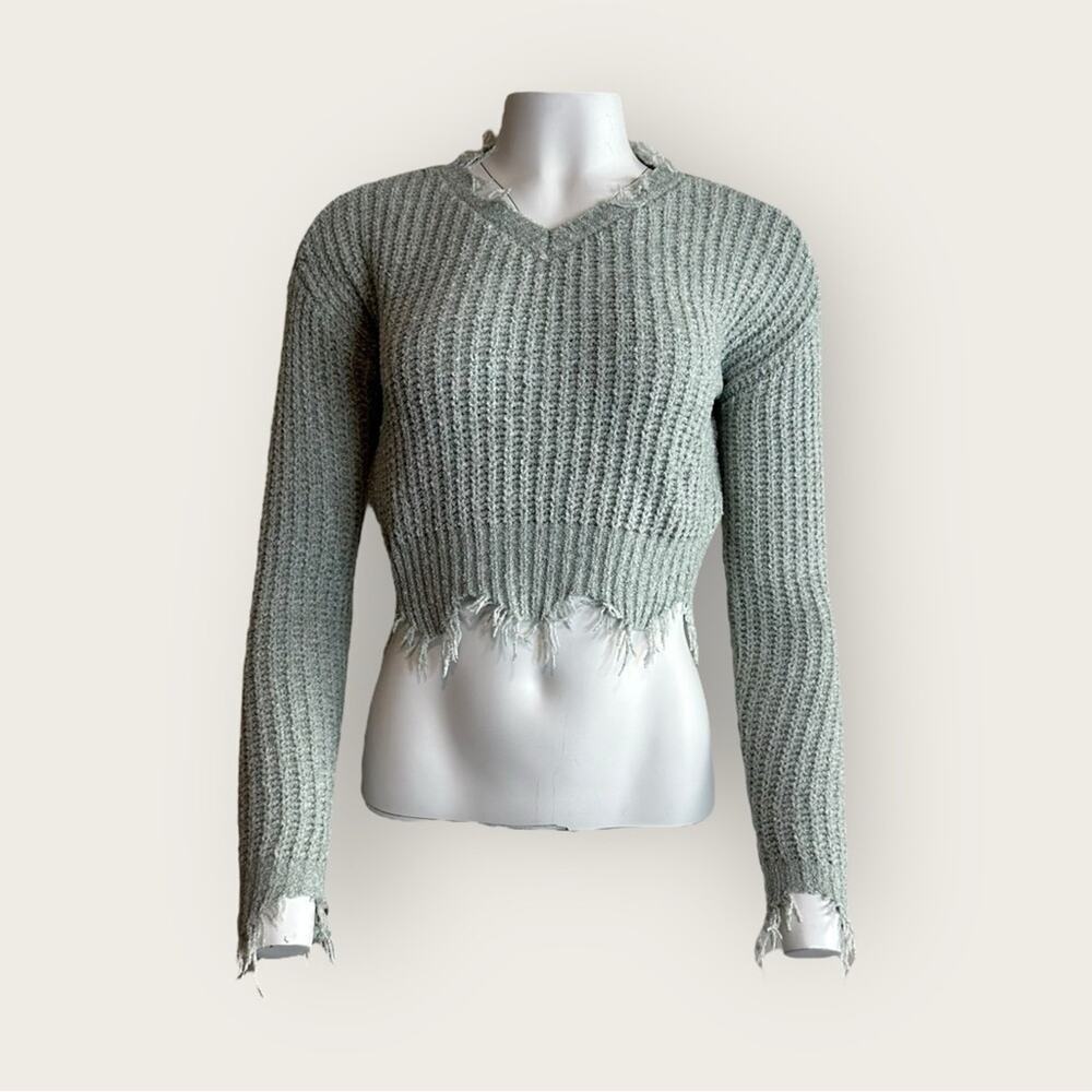 Nova Kids | Ribbed V-Neck Distressed Sweater | Gray | M(10-12)